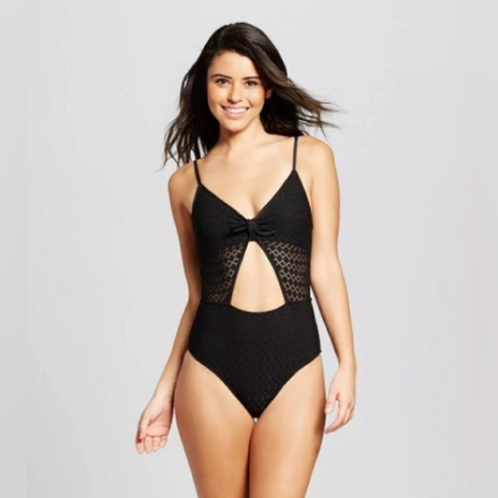 NWOT Xhilaration Black Crochet Cut Out One Piece XS